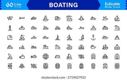 Boating Line Icon Kollektion mit minimalen nautischen Schiffen und Marine Elements, professionelles Vektorpaket mit sauberen, einzigartigen Designs für Premium Visual Appeal