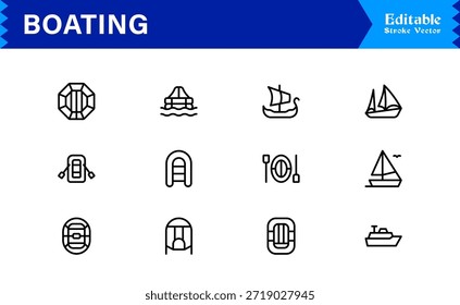 Boating Line Icon Kollektion mit minimalen nautischen Schiffen und Marine Elements, professionelles Vektorpaket mit sauberen, einzigartigen Designs für Premium Visual Appeal