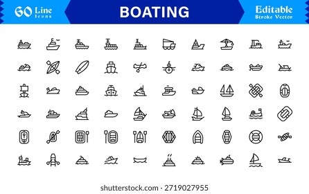 Boating Line Icon Kollektion mit minimalen nautischen Schiffen und Marine Elements, professionelles Vektorpaket mit sauberen, einzigartigen Designs für Premium Visual Appeal