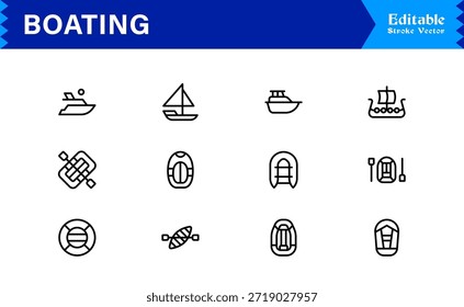 Boating Line Icon Kollektion mit minimalen nautischen Schiffen und Marine Elements, professionelles Vektorpaket mit sauberen, einzigartigen Designs für Premium Visual Appeal