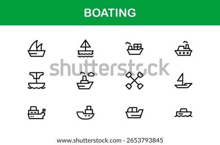 Boating Modern Professional Line Icon Collection Featuring Clean Minimal Design