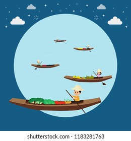 Boating selling fruits, illustration vector