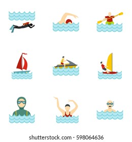 Boating and swimming icons set. Flat illustration of 9 boating and swimming vector icons for web