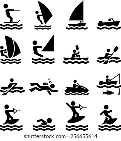 Boating, swimming and other water activities symbols