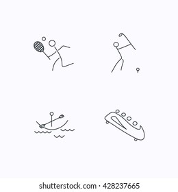 Boating, tennis and golf icons. Bobsled linear sign. Flat linear icons on white background. Vector
