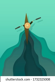
Boatman. 
Vector image of a man in a boat among the emerald waters.