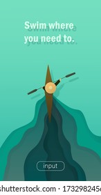 Mann. 
Vector Bild eines Mannes in einem Boot unter den smaragdgrünen Wasser. 
Hintergrund für Webdesign.