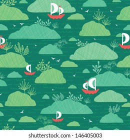 Boats among islands seamless pattern background
