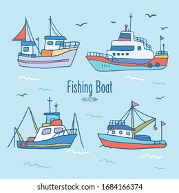 Boats collection. Cute hand-drawn boats.