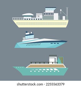 Boats collection various types isolation on grey background