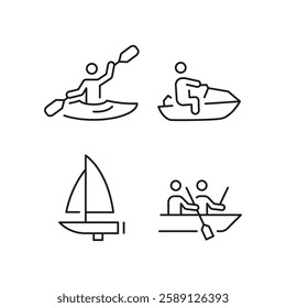 Boats icons. Set of 4 ship trendy minimal icons. Example: classic tall ship, yacht, boat. Ideal for use in maritime themes, historical travel content. Vector illustration