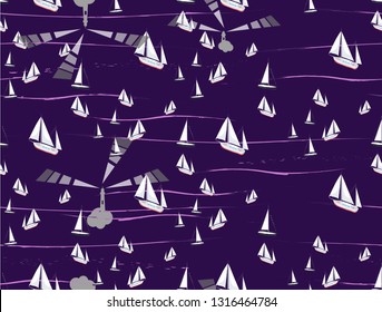boats with lighthouse for seamless repeat 