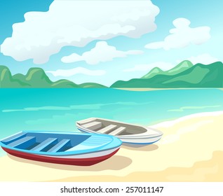 boats on the beach. vector illustration