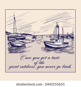 Boats on sea artistic drawing
