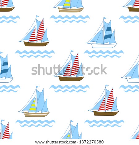 Boats on sea seamless pattern for child textile