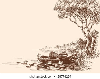 Boats on shore, delta graphic