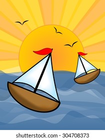 Boats on the sunny sea, useful as a design for the boats rental boats billboard, offering boats trips or sport fishing