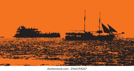 Boats passing on sea abstract