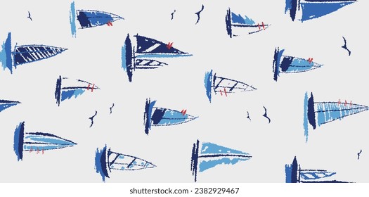 Boats pattern design in river Hand drawn Vector art