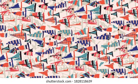 boats sailboats clouds and stars. Vector illustration for children's textiles.