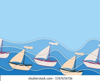 boats sailing in the waves - vector illustration, eps
