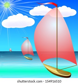 Boats in the Sea on Summer Day Vector Illustration