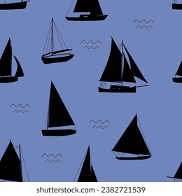 Boats seamless pattern. Summer sea print with sailing ships. Nautical vector background