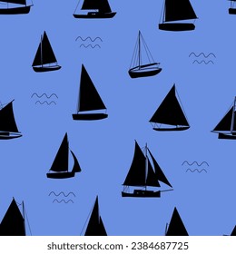 Boats seamless pattern. Summer sea print with sailing ships. Nautical vector background