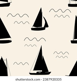 Boats seamless pattern. Summer sea print with sailing ships. Nautical vector background