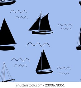 Boats seamless pattern. Summer sea print with sailing ships. Nautical vector background