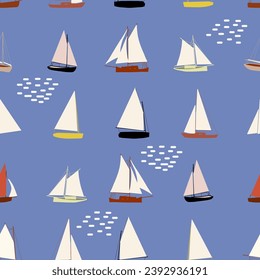 Boats seamless pattern. Summer sea print with sailing ships. Nautical vector background