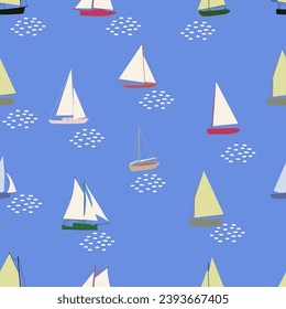 Patrón de barcos sin costura. Impresión marítima de verano con barcos de vela. Fondo vectorial naumático