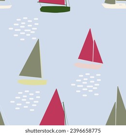 Boats seamless pattern. Summer sea print with sailing ships. Nautical vector background