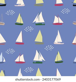 Boats seamless pattern. Summer sea print with sailing ships. Nautical vector background