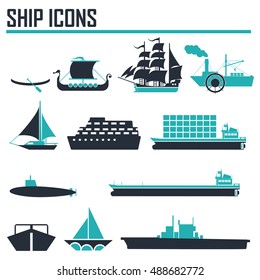Boats and ships icons set