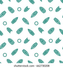 Boats silhouettes seamless pattern with ships icons. Sailing boat background design for wrapping paper, paper packaging, textiles, party invitations, greeting card. Vector illustration.