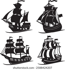 boats silhouettes ,Set Of Ship Silhouette Vector