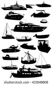 Boats silhouettes,sea transportation vector set 