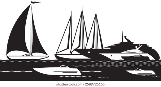 Boats and yachts in the sea – vector illustration