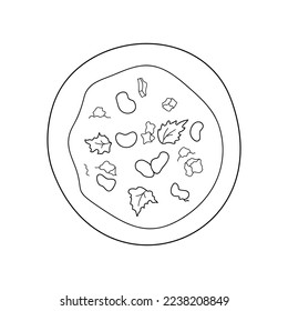 Bob chorba hot bean soup. Bulgarian traditional food. Vector hand-drawn illustration. Design element for menu cafe, bistro, restaurant. 