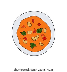 Bob chorba hot bean soup. Bulgarian traditional food. Vector hand-drawn illustration. Design element for menu cafe, bistro, restaurant. 