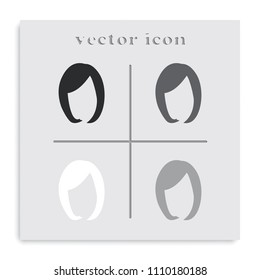 Bob cut hair silhouette. Woman hairstyle flat black and white vector icon.