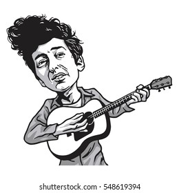 Bob Dylan Cartoon Playing Guitar. Black And White Cartoon January 4, 2017