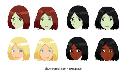 Bob Hair Girl Vector Illustration