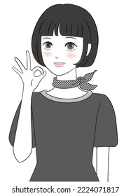 A bob hair woman who makes an OK sign