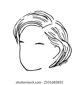 Bob haircut, short hair, woman head without a face. Simple vector drawing with black outline. Sketch in ink.