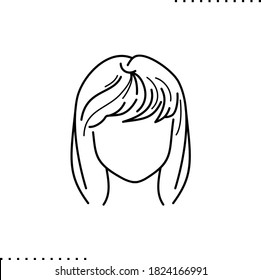 bob hairstyle with bangs vector icon in outline