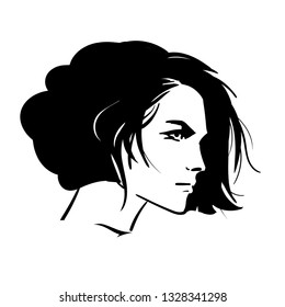 Bob hairstyle beautiful woman portrait  Looking over her shoulder  Vector  Black   white style  Illustration 