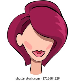 Bob With A Long Swoop Bangs. Fullface. Isolated Color Vector Illustration. Option 015.