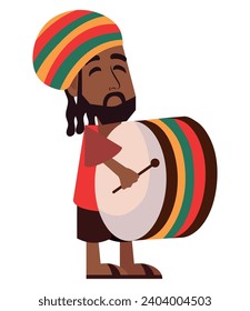 bob marley day man with drum illustration isolated